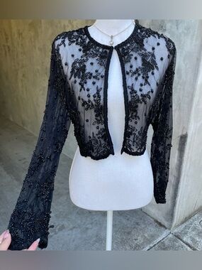 Vintage 90s Black Beaded Sheer Cardigan